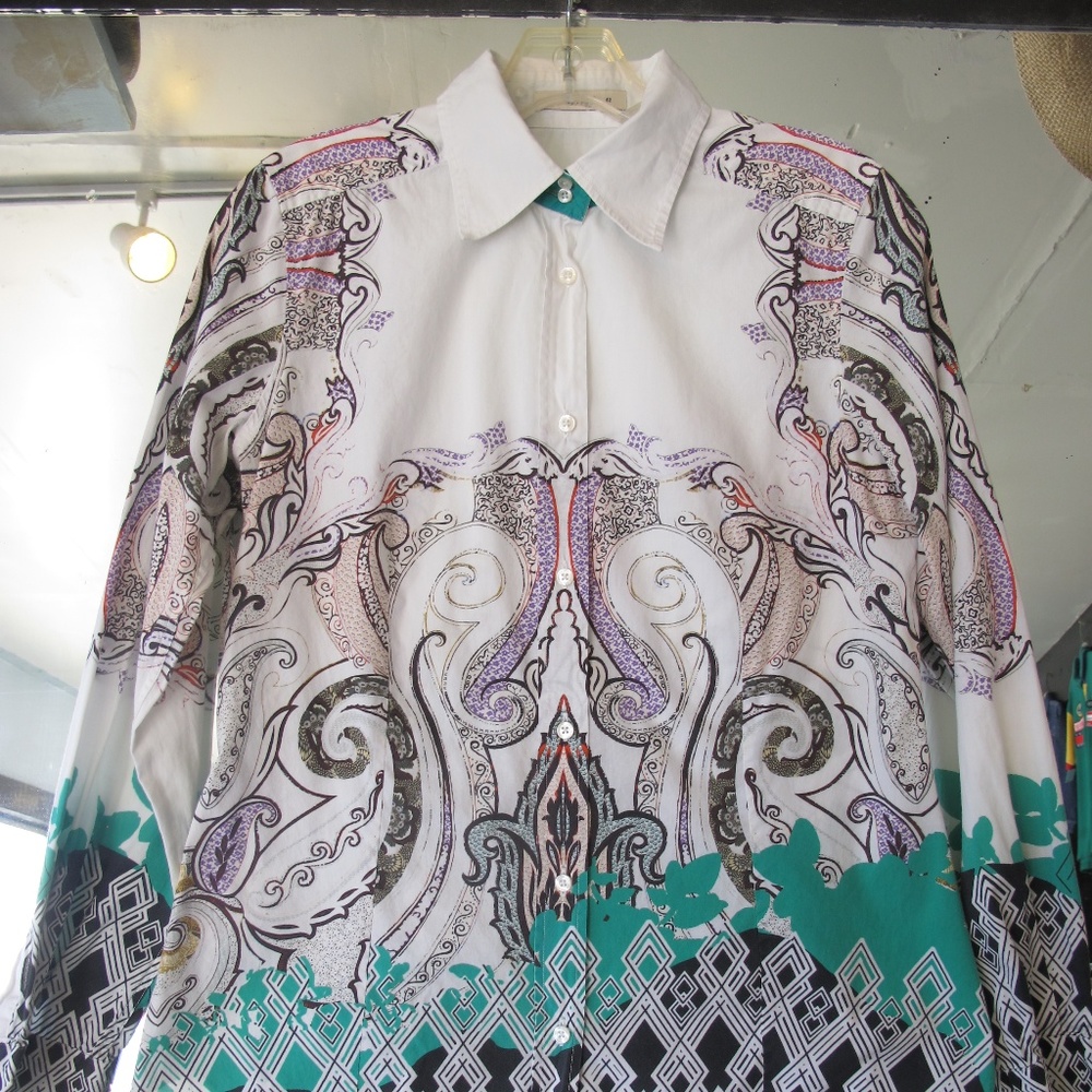 Etro Paisley Border Print Fitted Cotton Shirt